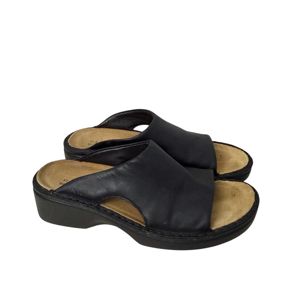 Naot Sandals Womens Size 8 Rome Slides Wedge Heel Black Leather Comfort